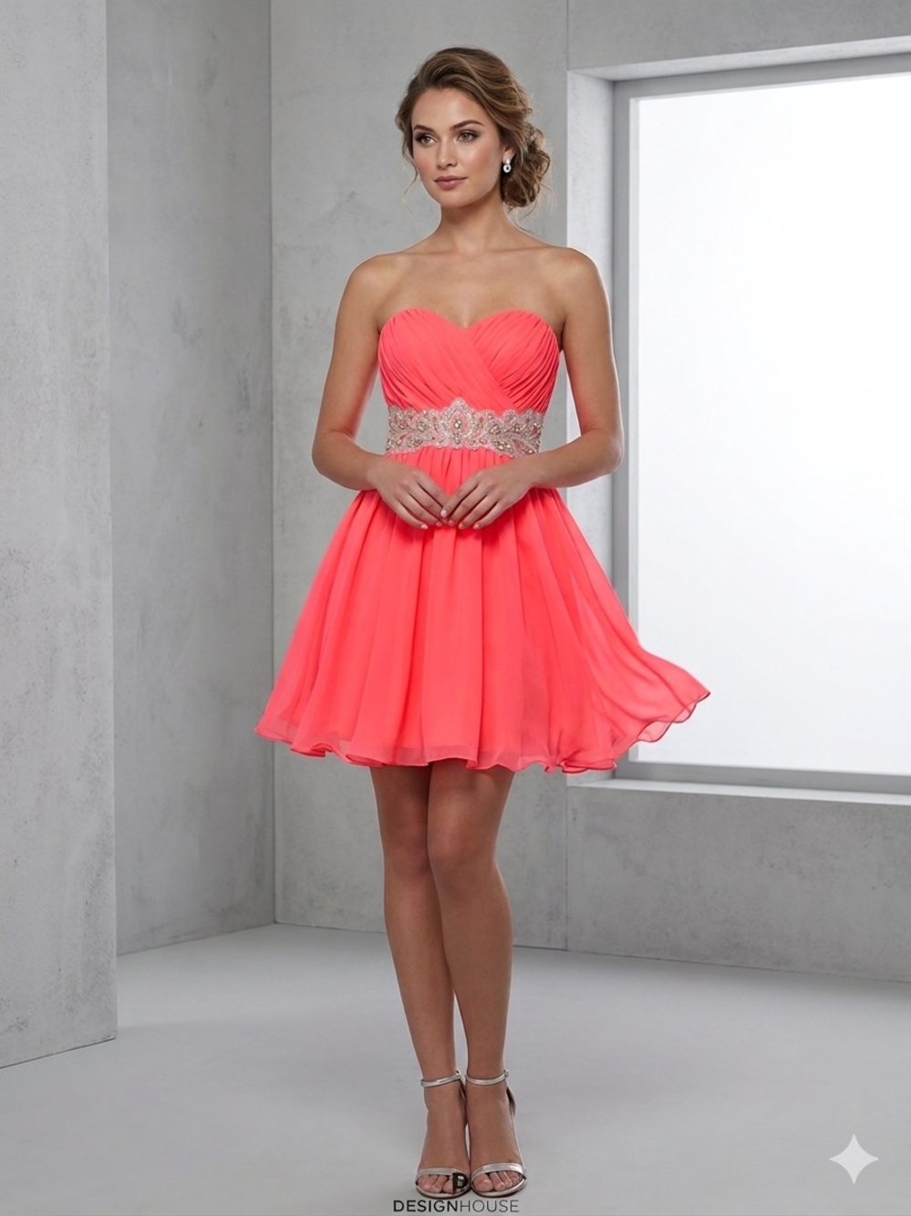 My Michelle Coral Strapless Autumn wedding guest‎ homecoming dress Juniors 15